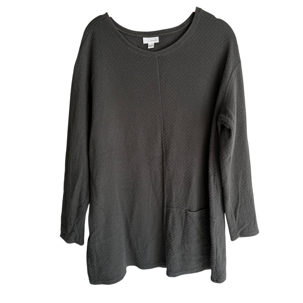 PURE JILL Charcoal Gray Quilted Cozy Casual Ladies Long‎ Sleeve Pullover, L